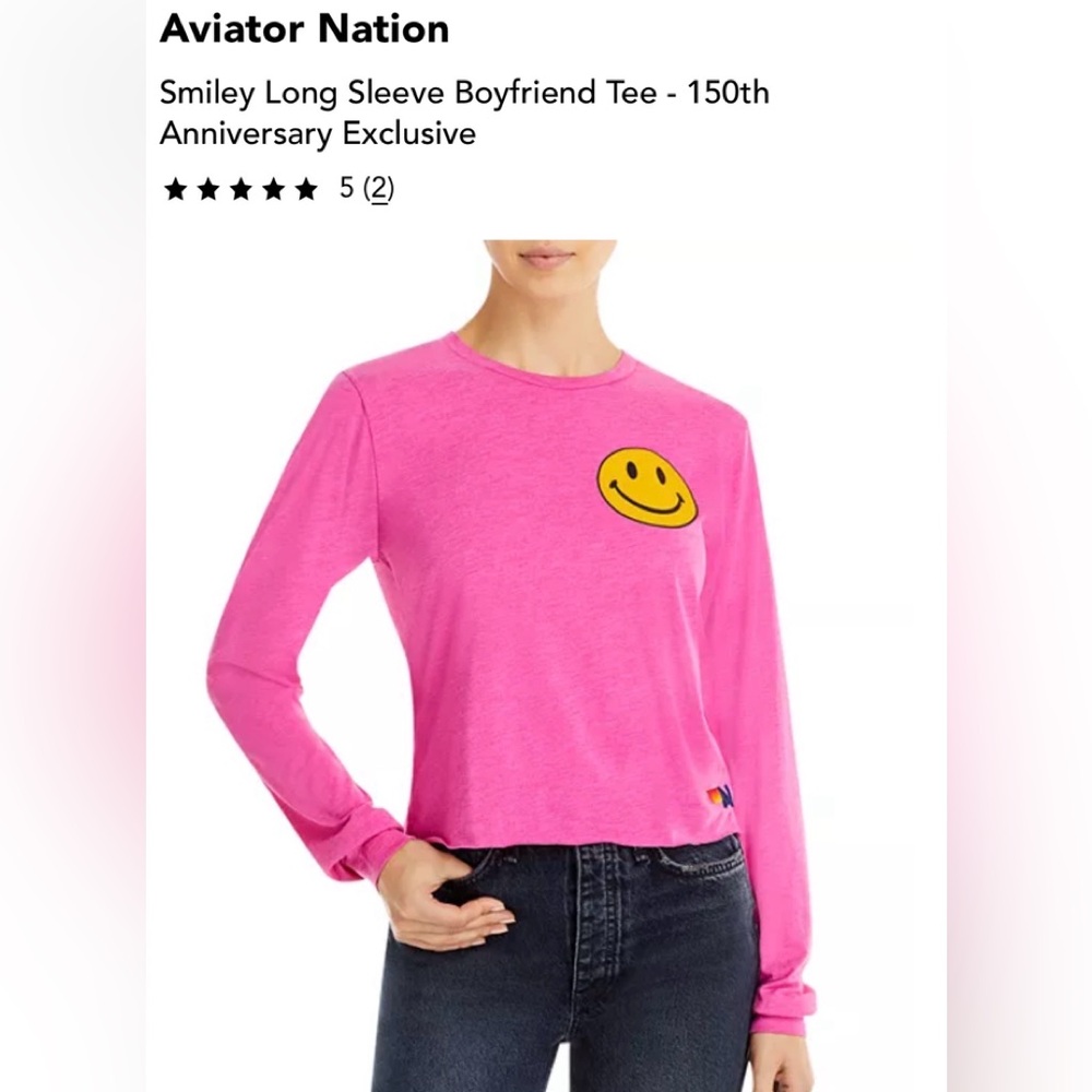 Aviator Nation Pink Smiley Long Sleeve Boyfriend Tee